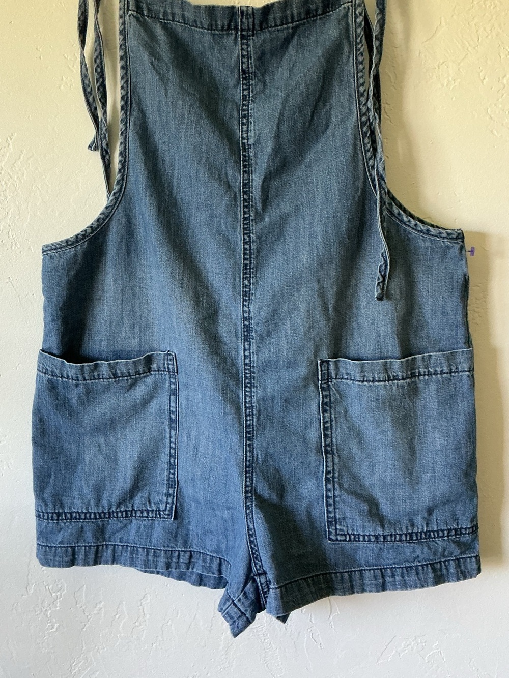 Vanilla Star Denim Tie-Strap Romper with Front Pockets - Picture 2 of 9